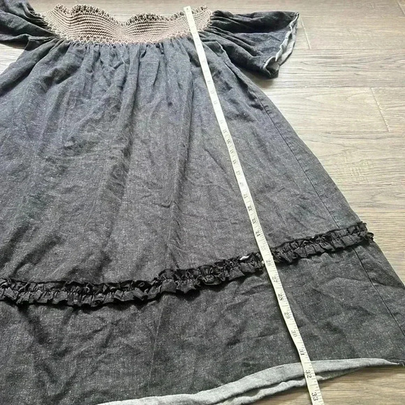 🔥maje🔥 | Black jean wash off the shoulder dress with  pink embroidery - Picture 7 of 10